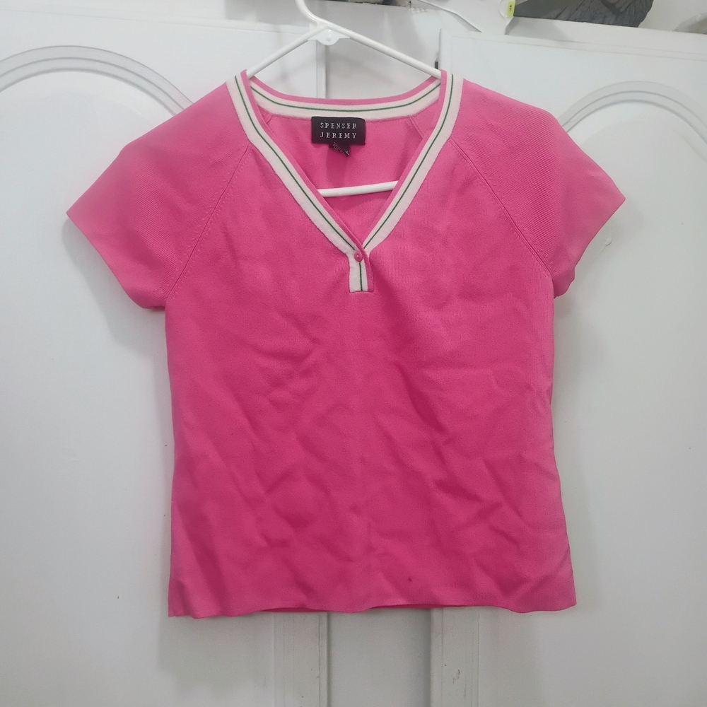 Women’s Medium Sporty Preppy Tennis V-Neck Top Athleisure Pickleball Y2k Tennis